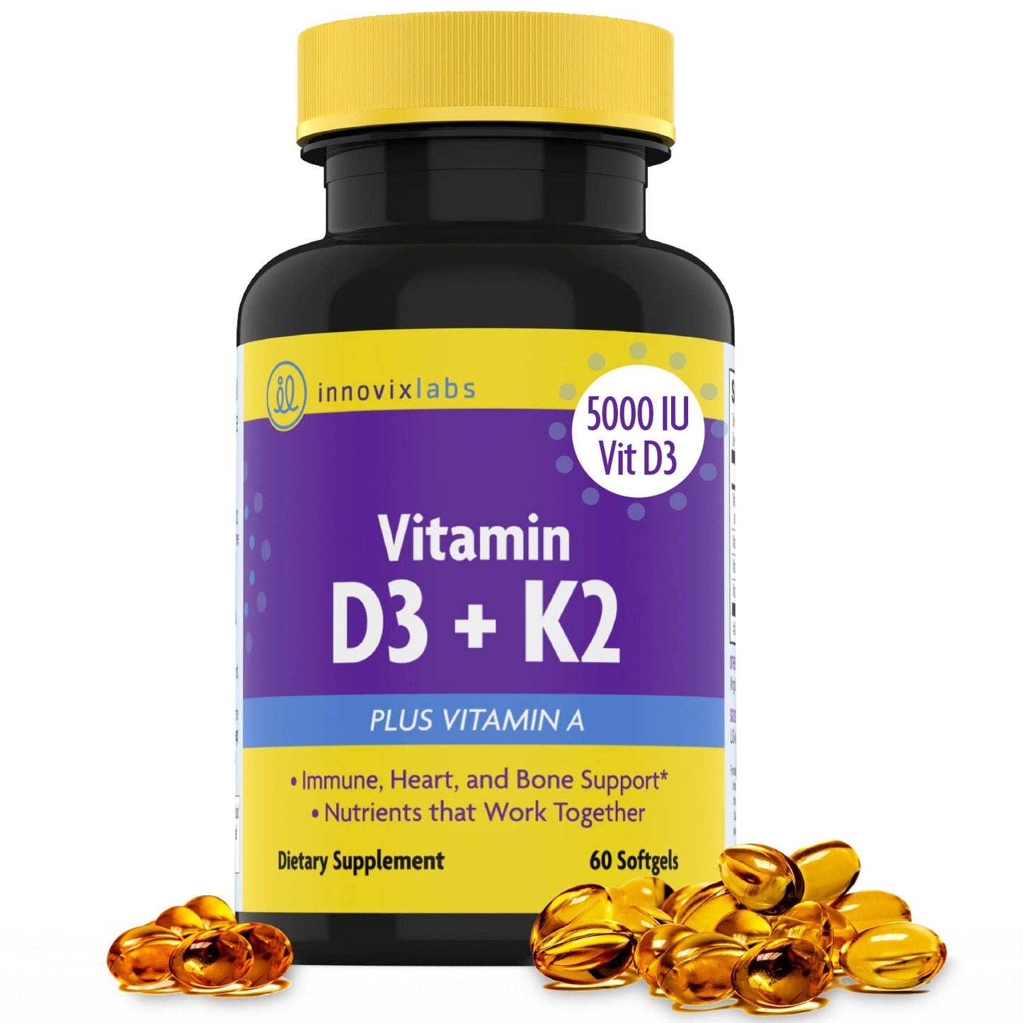 InnovixLabs Vitamin D3 + K2 (with Vitamin A)