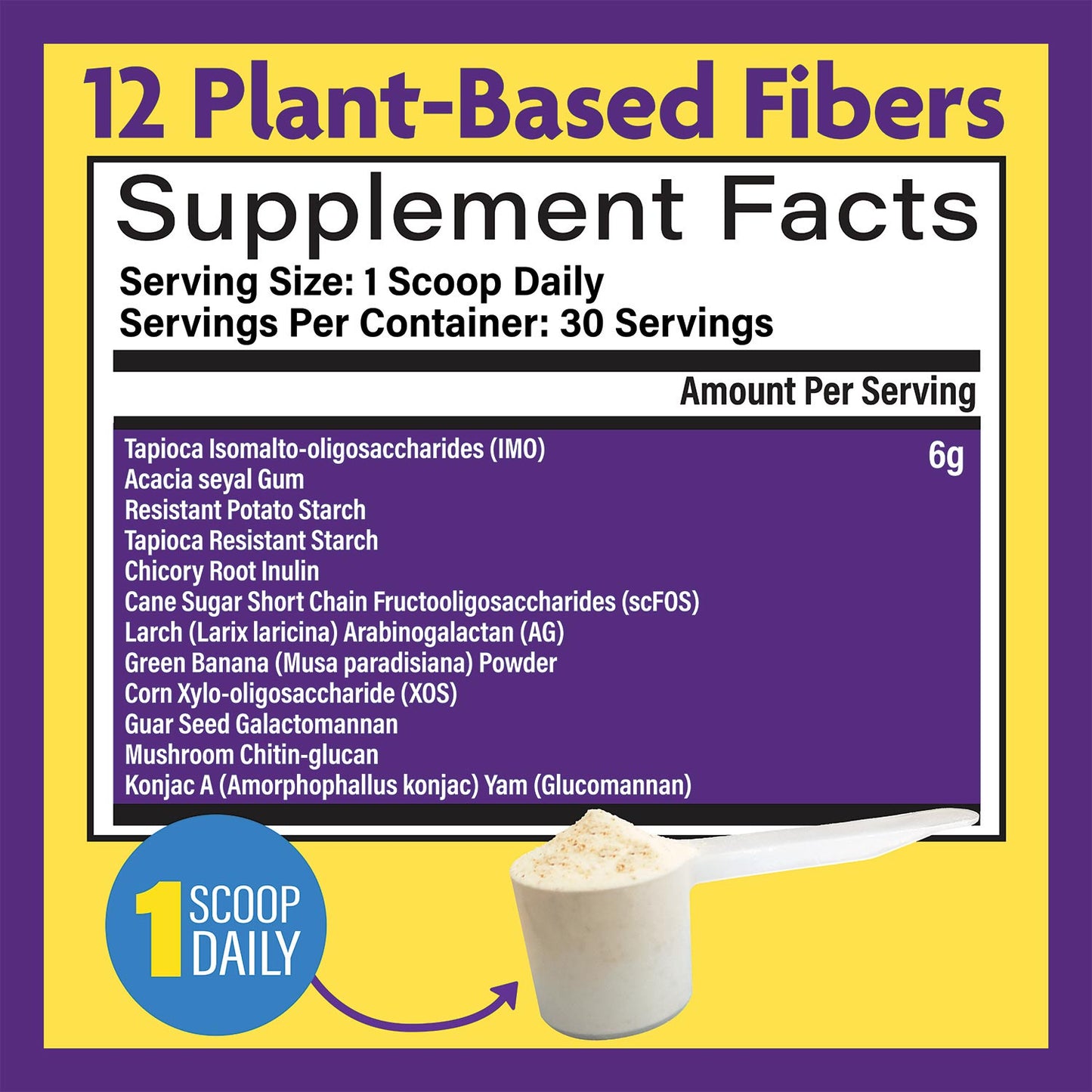 12 plant-based fibers supplement facts infographic