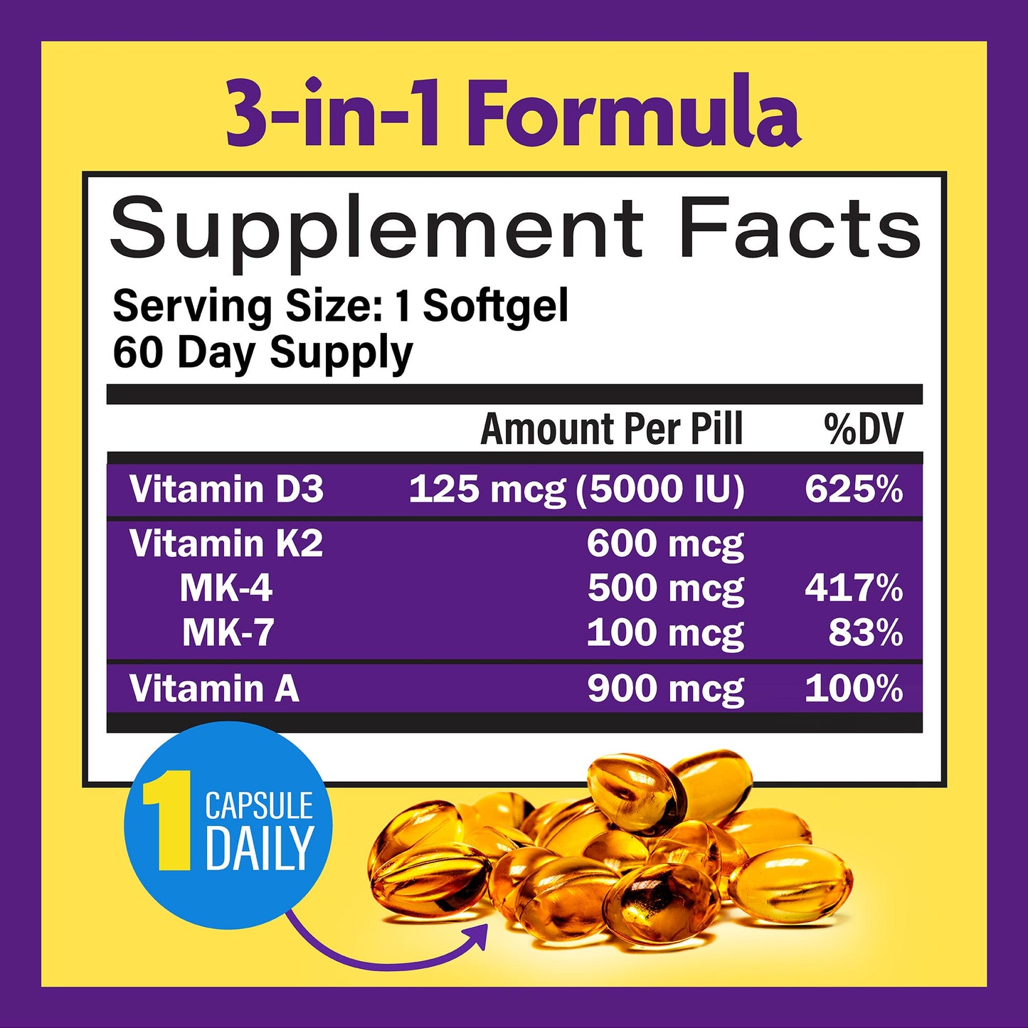 InnovixLabs Vitamin D3 + K2 (with Vitamin A)