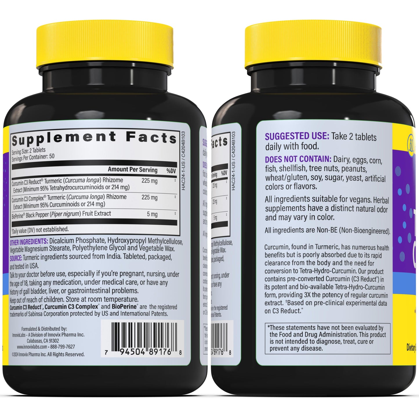 High Absorption Turmeric Curcumin bottle sides