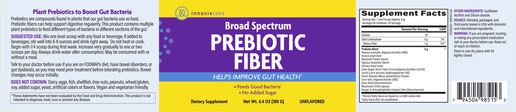Broad Spectrum Prebiotic Fiber label