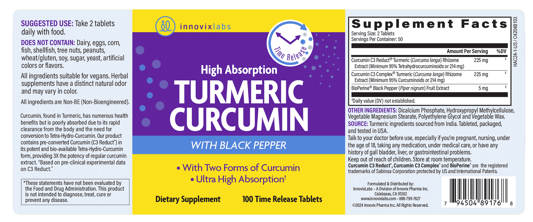 InnvoixLabs High Absorption Turmeric Curcumin label