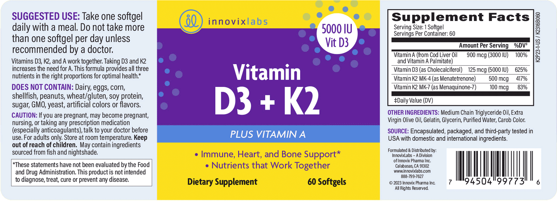 InnovixLabs Vitamin D3 + K2