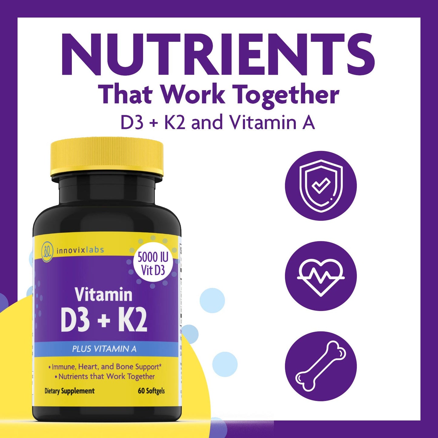 InnovixLabs Vitamin D3 + K2 (with Vitamin A)