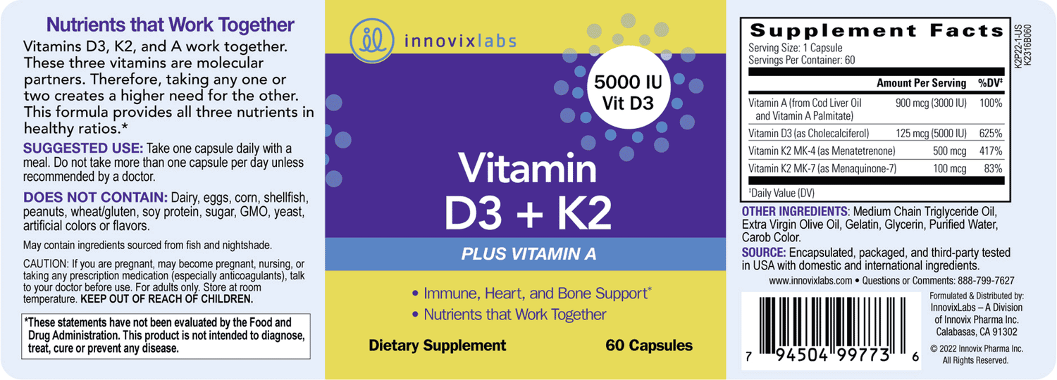 Vitamin D3 + K2 product label
